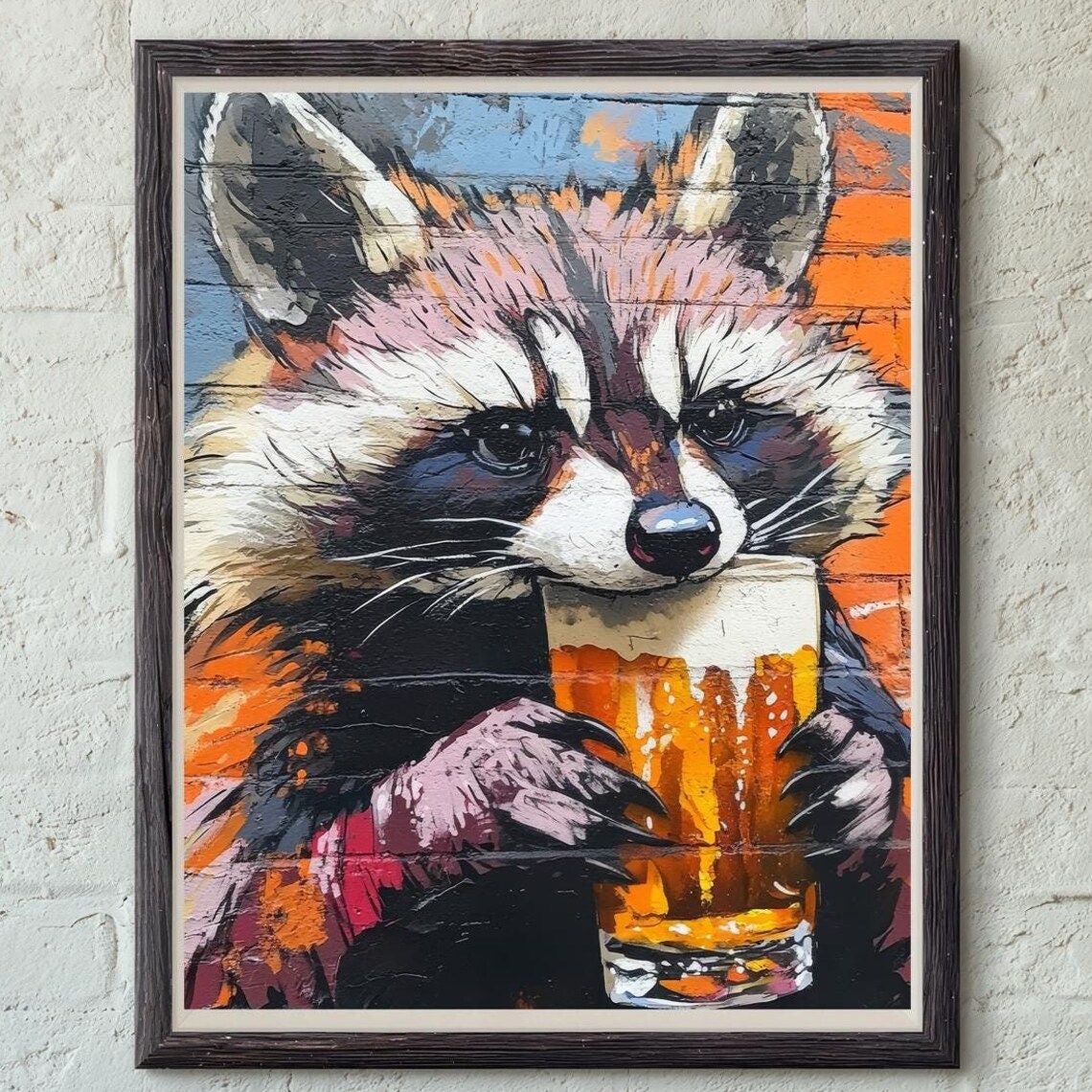 Raccoon Print, Funny Graffiti Animal Beer Poster