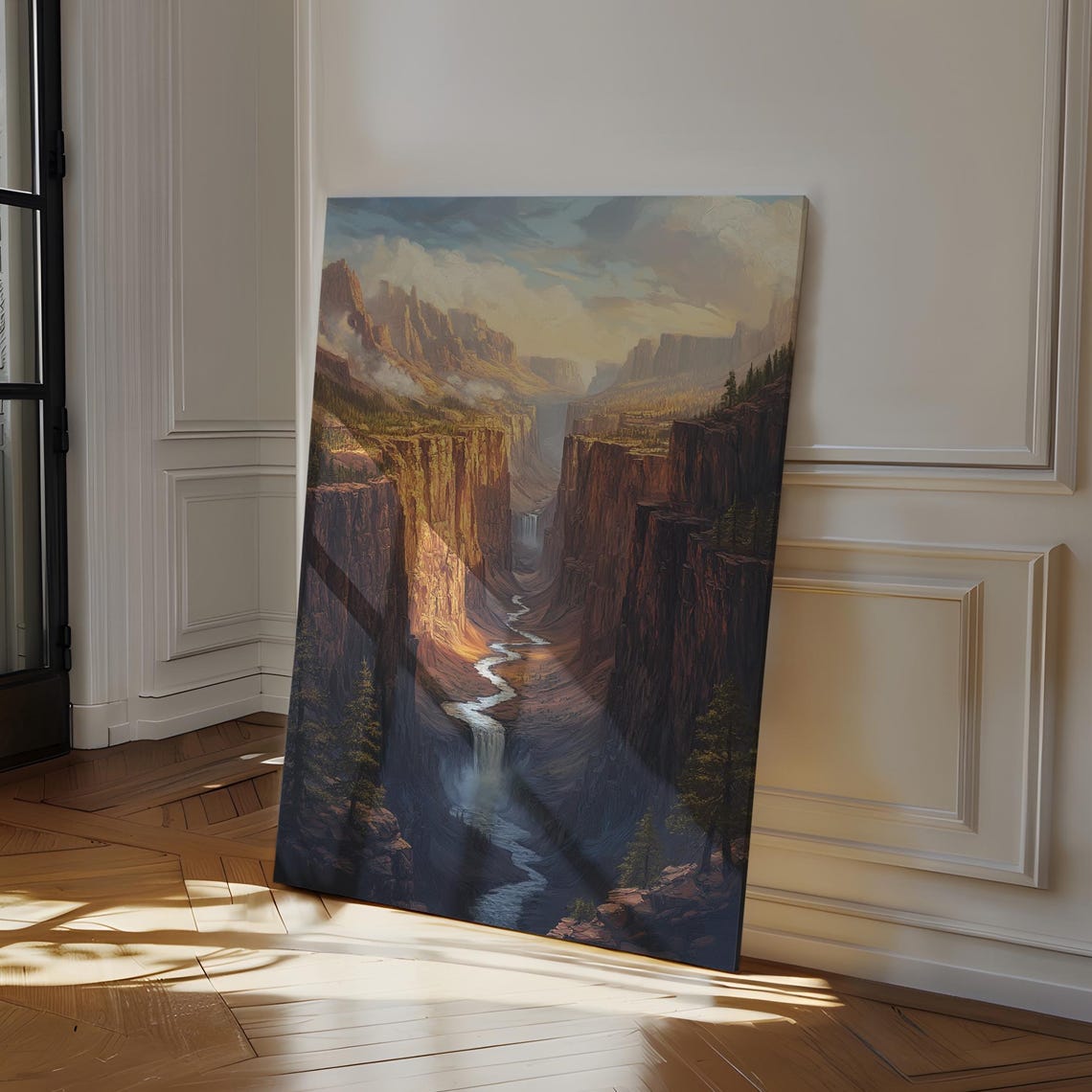 Breathtaking Canyon River Painting Grand Western Landscape Waterfall Valley Art Rustic Desert Wall Print