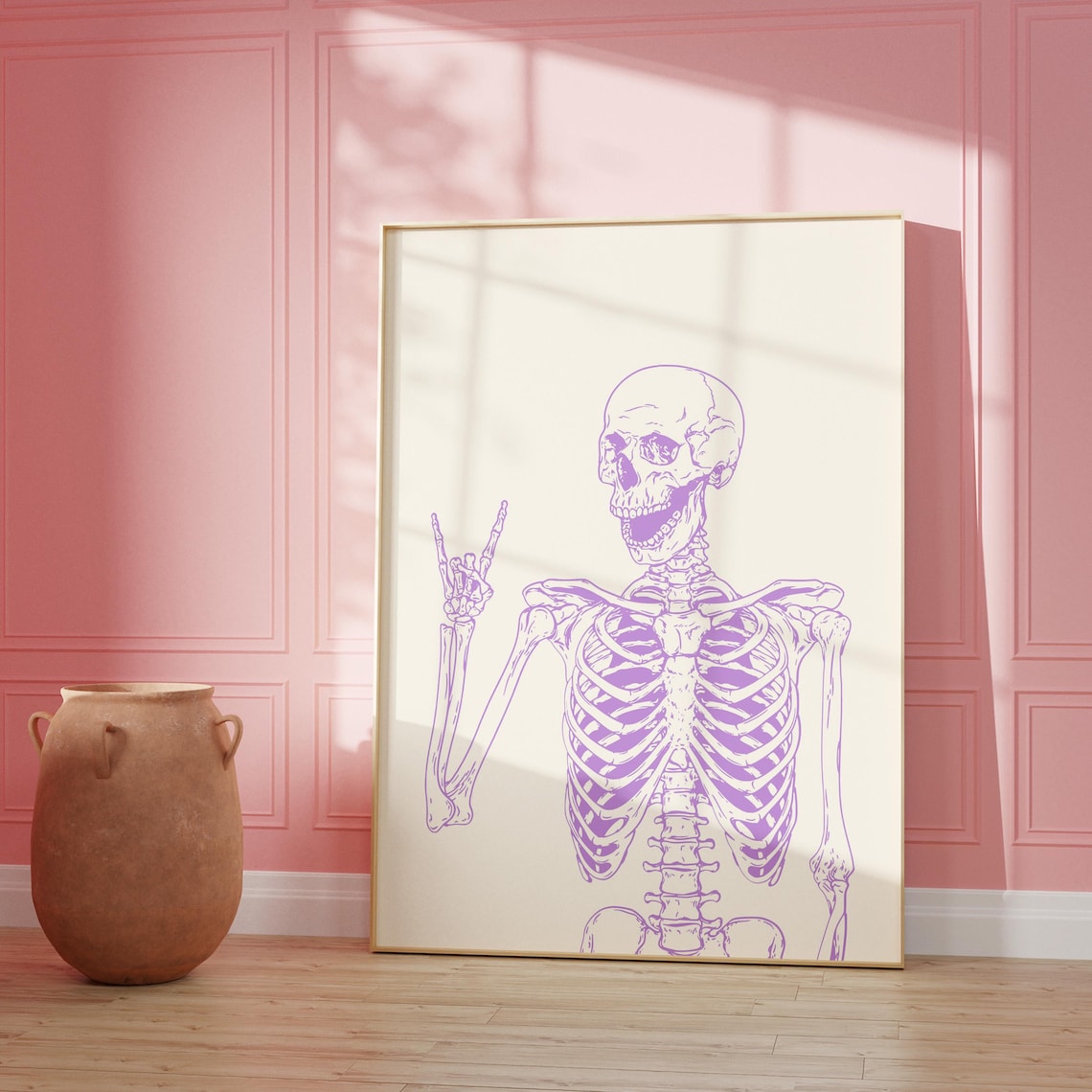 Purple Skeleton Art Print, Girly Halloween Decor - Image 2