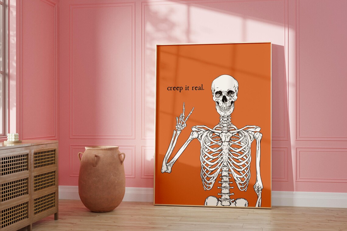 Creep It Real Skeleton, Cute Halloween Retro Spooky Decor - Image 5