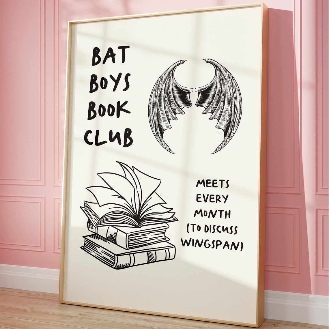 Bat Boys Book Club Black Ink Wings Romantasy Reader Art Poster - Image 5