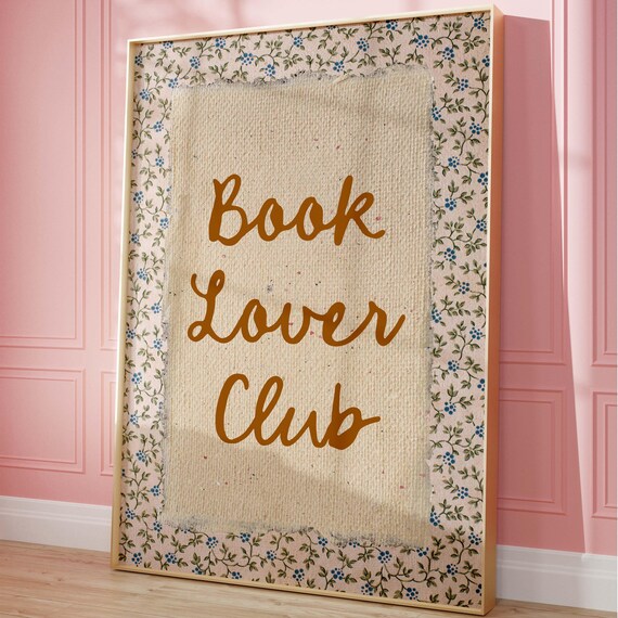 Hand-Lettered Book Lover Club Script Vintage Floral Mat Poster
