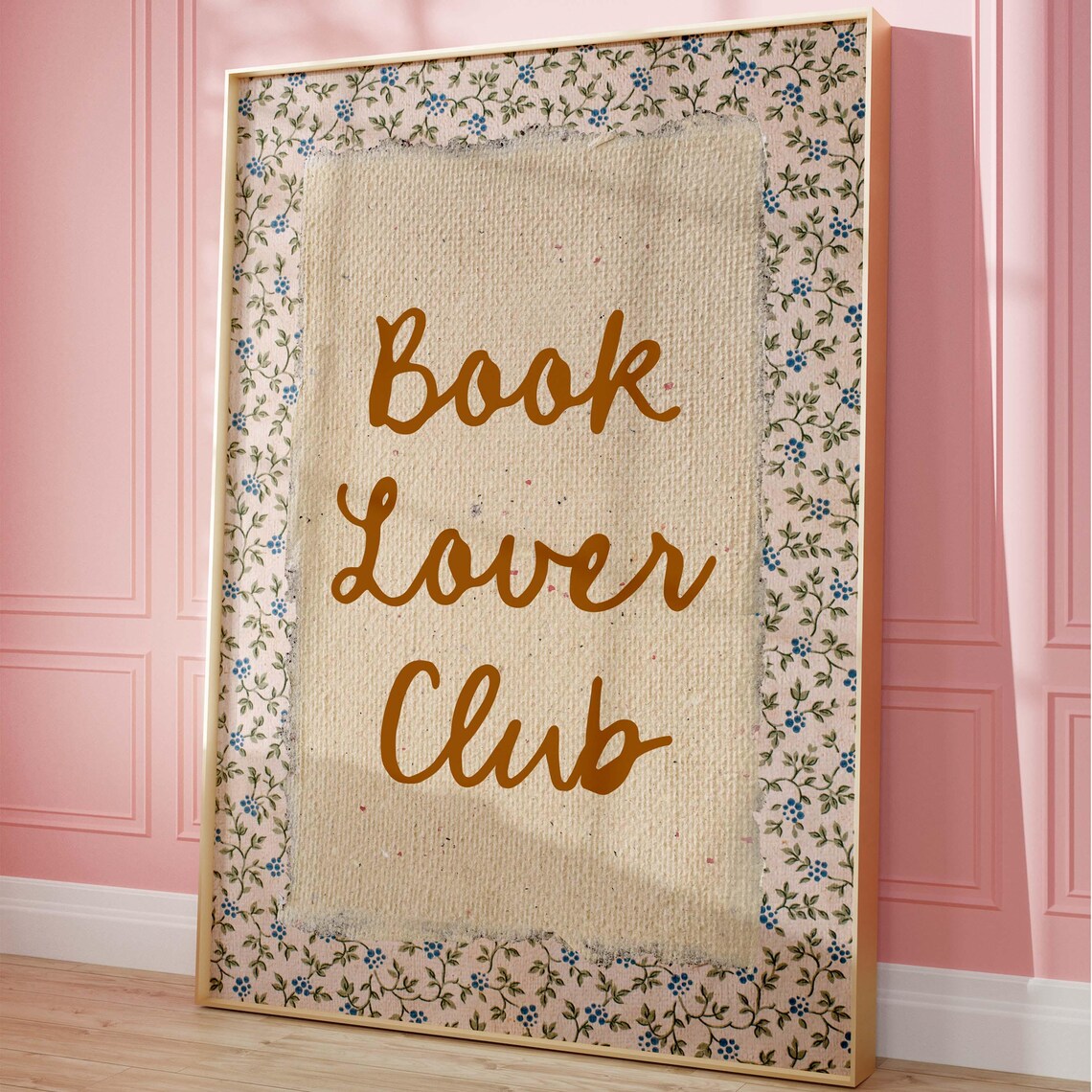 Hand-Lettered Book Lover Club Script Vintage Floral Mat Poster