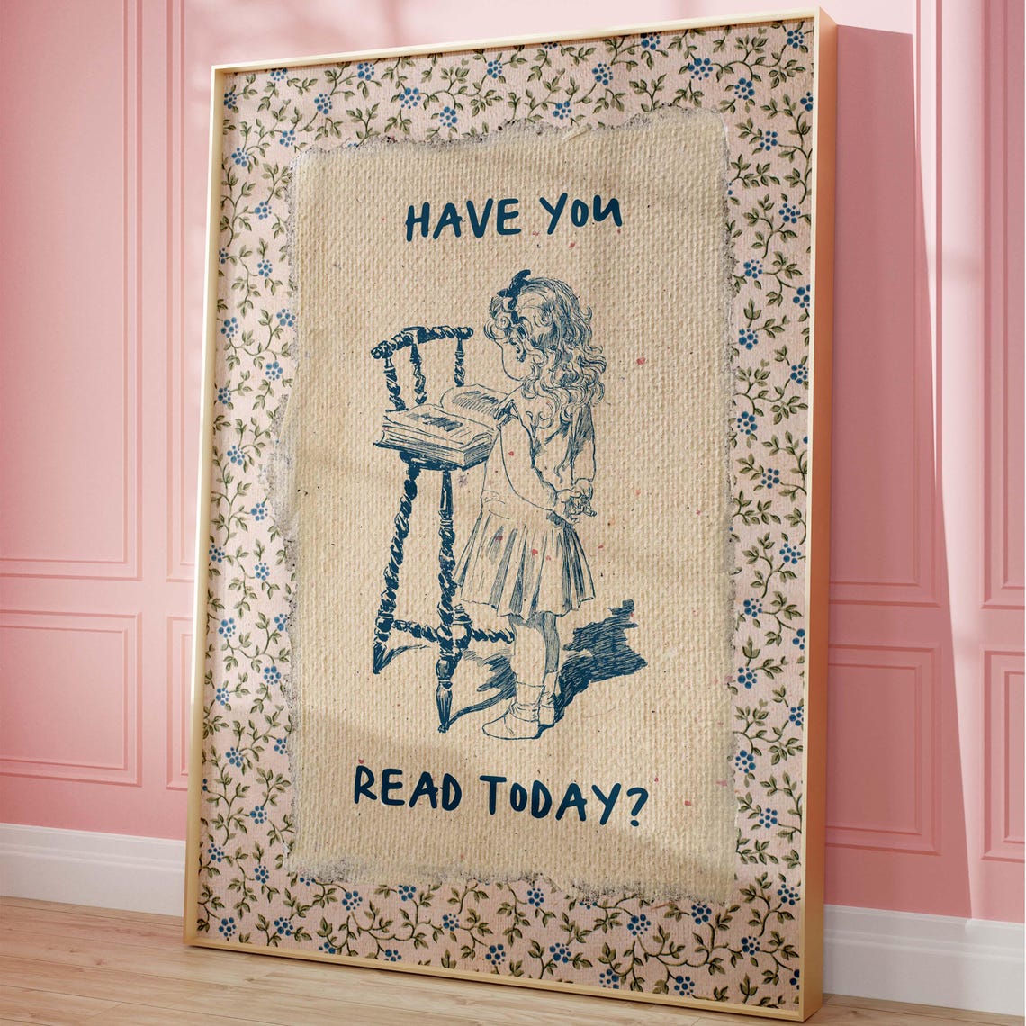Vintage Book Art, Cute Reading Poster - Image 4