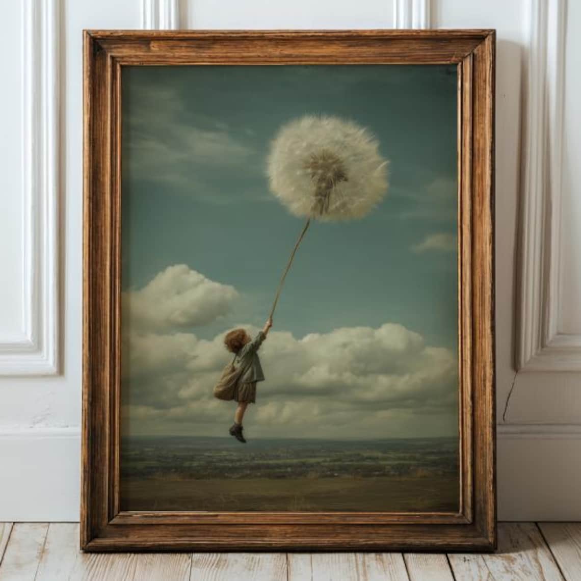 Whimsical Child Holding Giant Dandelion, Vintage Poster