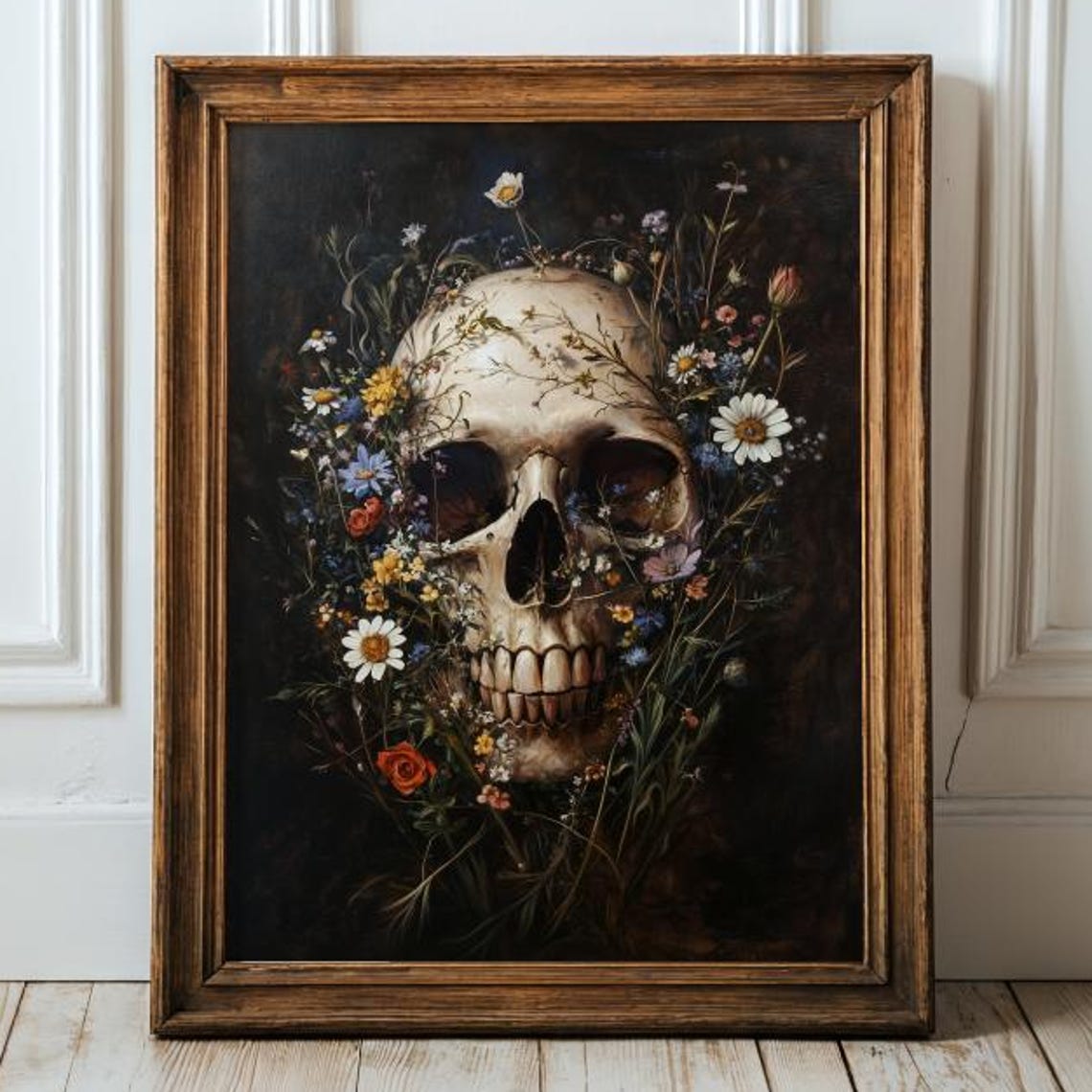 Floral Skull Gothic Botanical Art Print