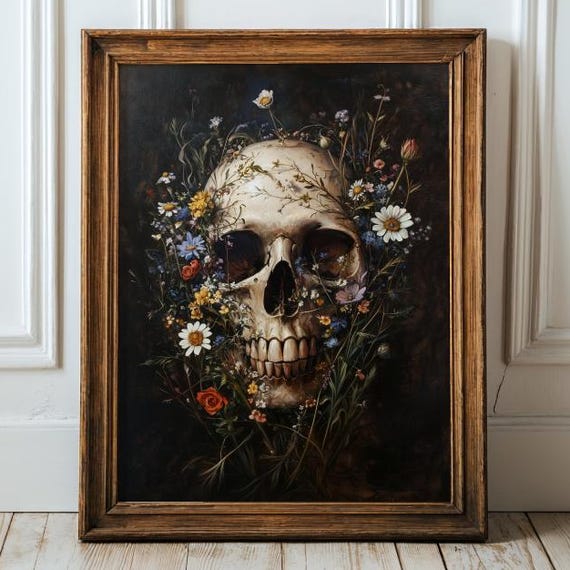 Floral Skull Gothic Botanical Art Print