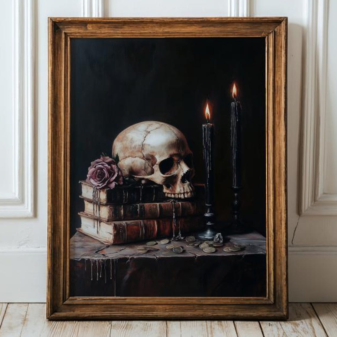 Dark Academia Skull Wall Art Witchcore Rose And Coin Painting Book Print Alchemy Books