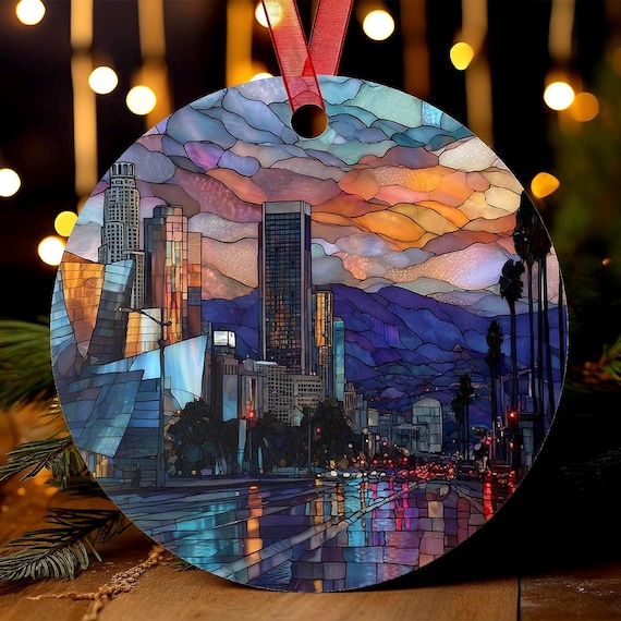 Los Angeles Stained Glass Style Ornament Travel Poster
