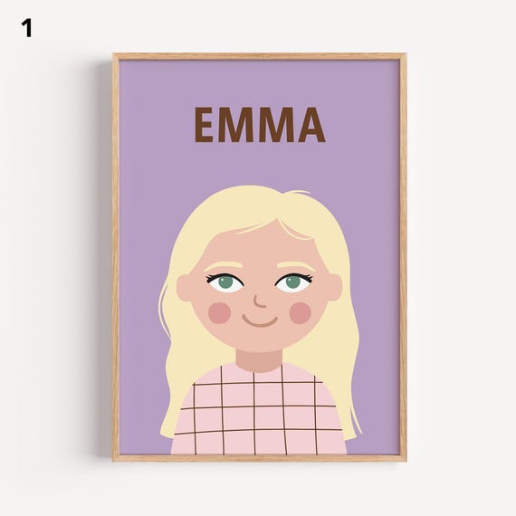 Personalized Portrait Girl Blonde Hair Illustration Wall Art Poster For Kids Nursery Playroom Birthday Gift