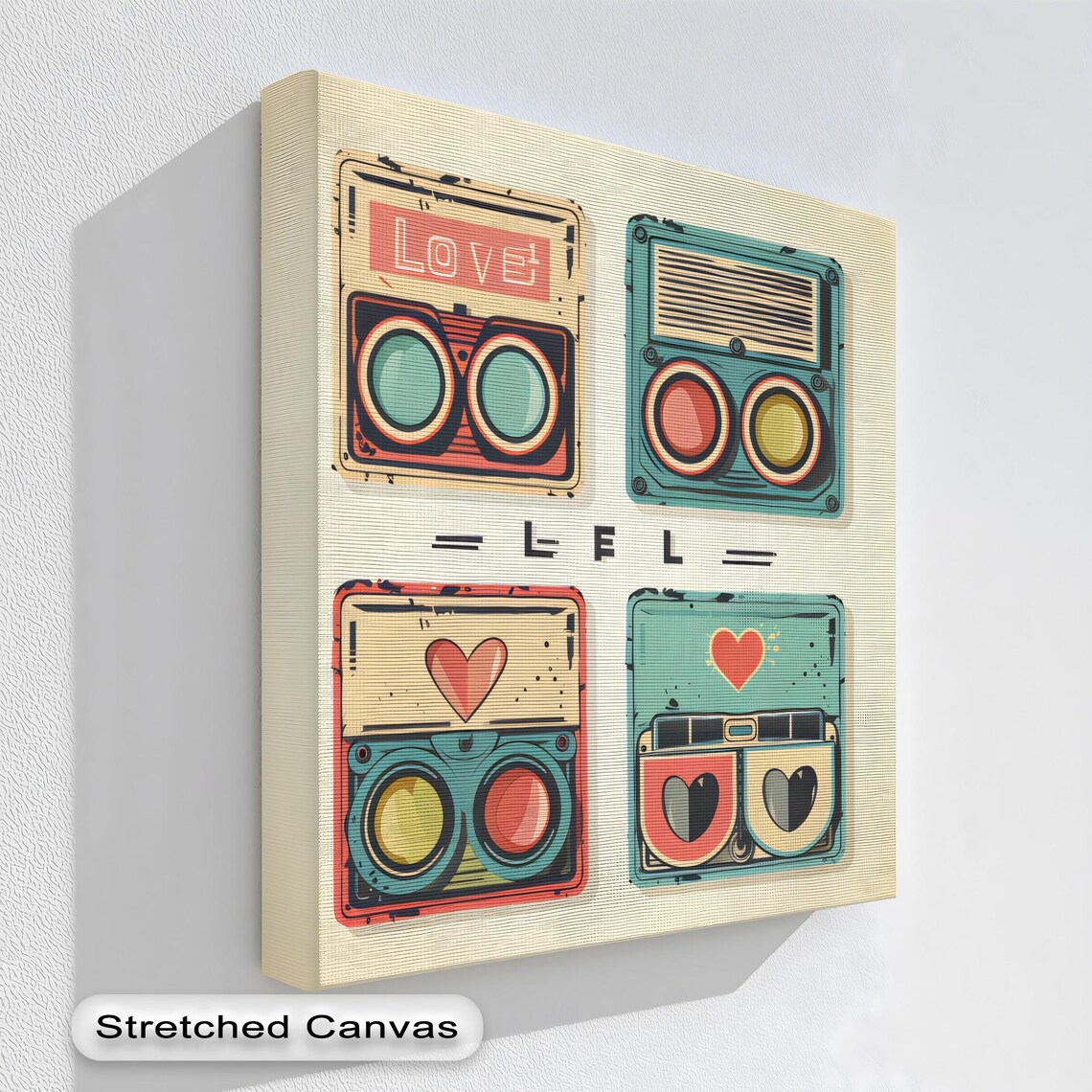 Retro Cassette Tapes Love Hearts Vivid Pop Art Colorful Poster