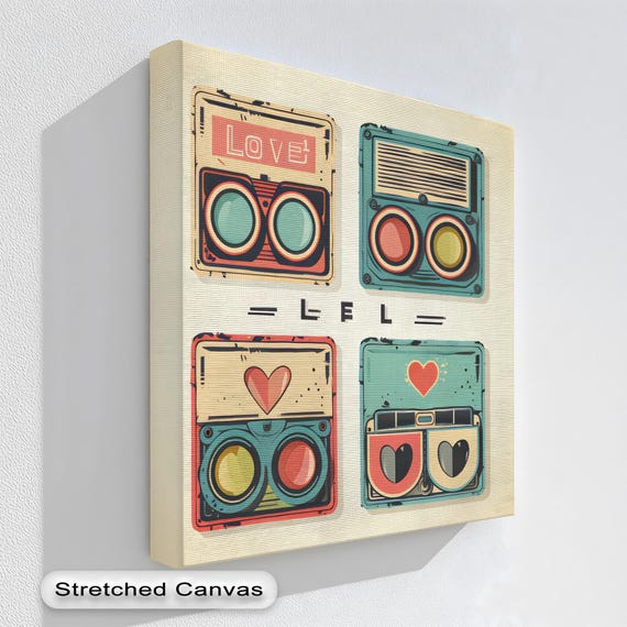 Retro Radio Pop Art Canvas Colorful Vintage Music Print Anthracite Frame