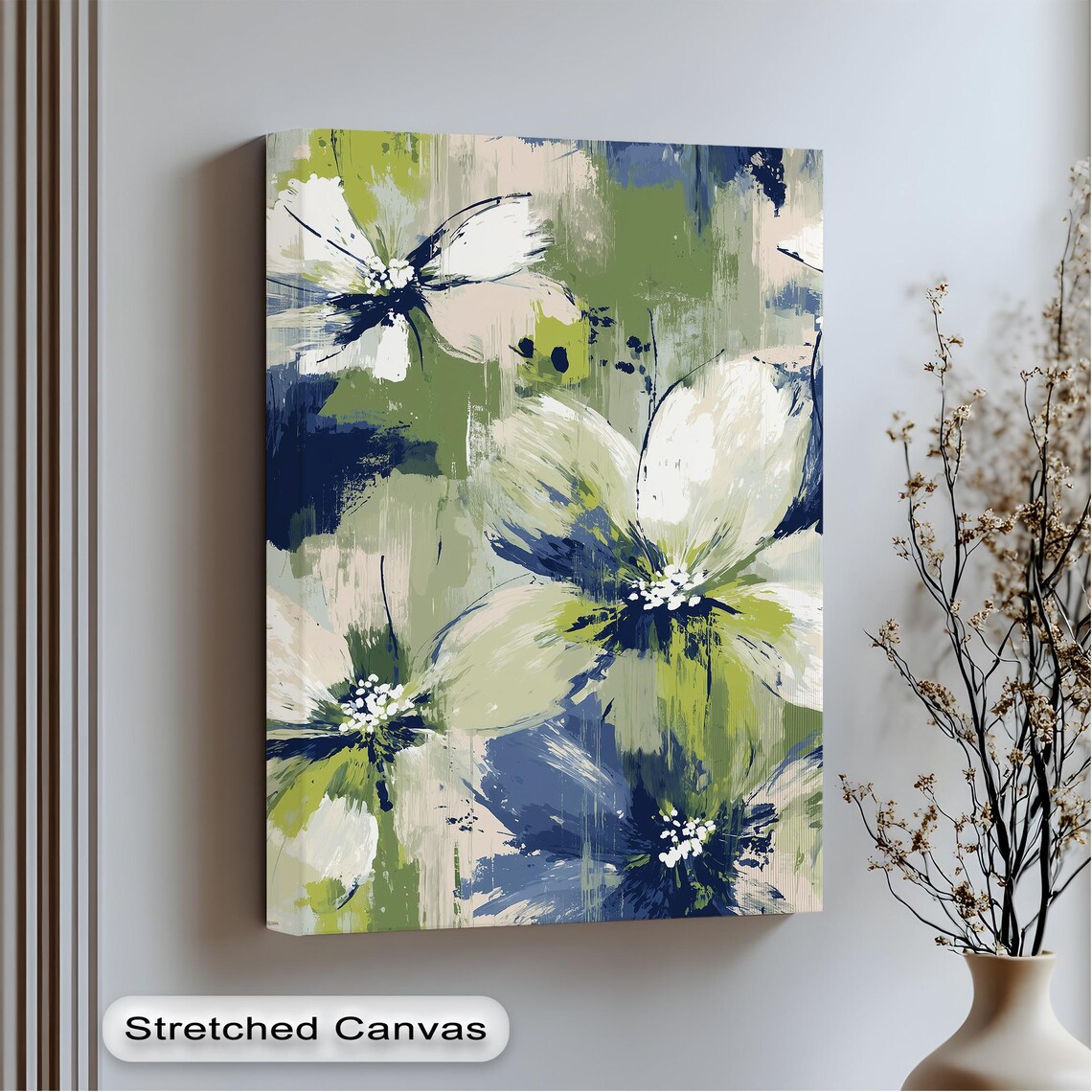 Abstract Floral Art Print, Botanical Green Blue Gold