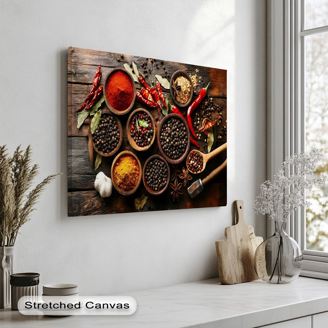 Rustic Spices And Peppers In Wooden Bowls Farmhouse Kitchen Poster