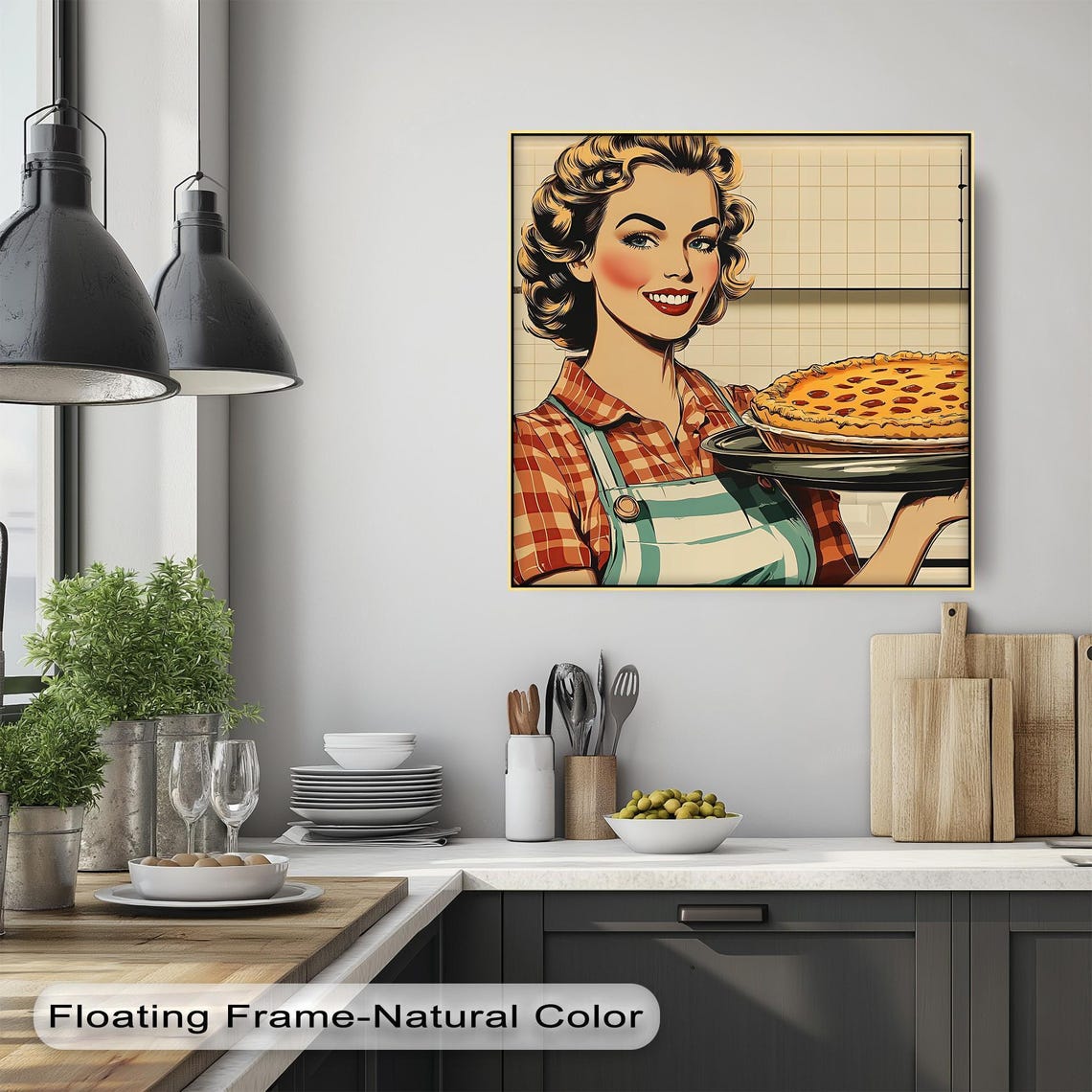 Retro 1950s Housewife Holding Cherry Pie Vintage Kitchen Poster