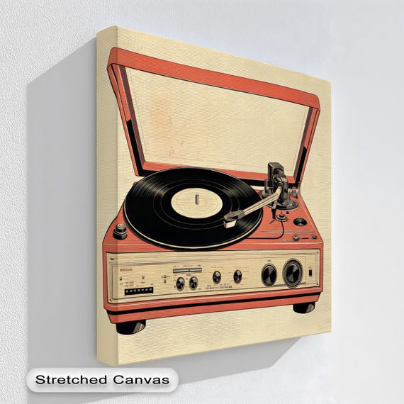 Retro Record Player Canvas Print Vintage Turntable Wall Art With Silver Frame