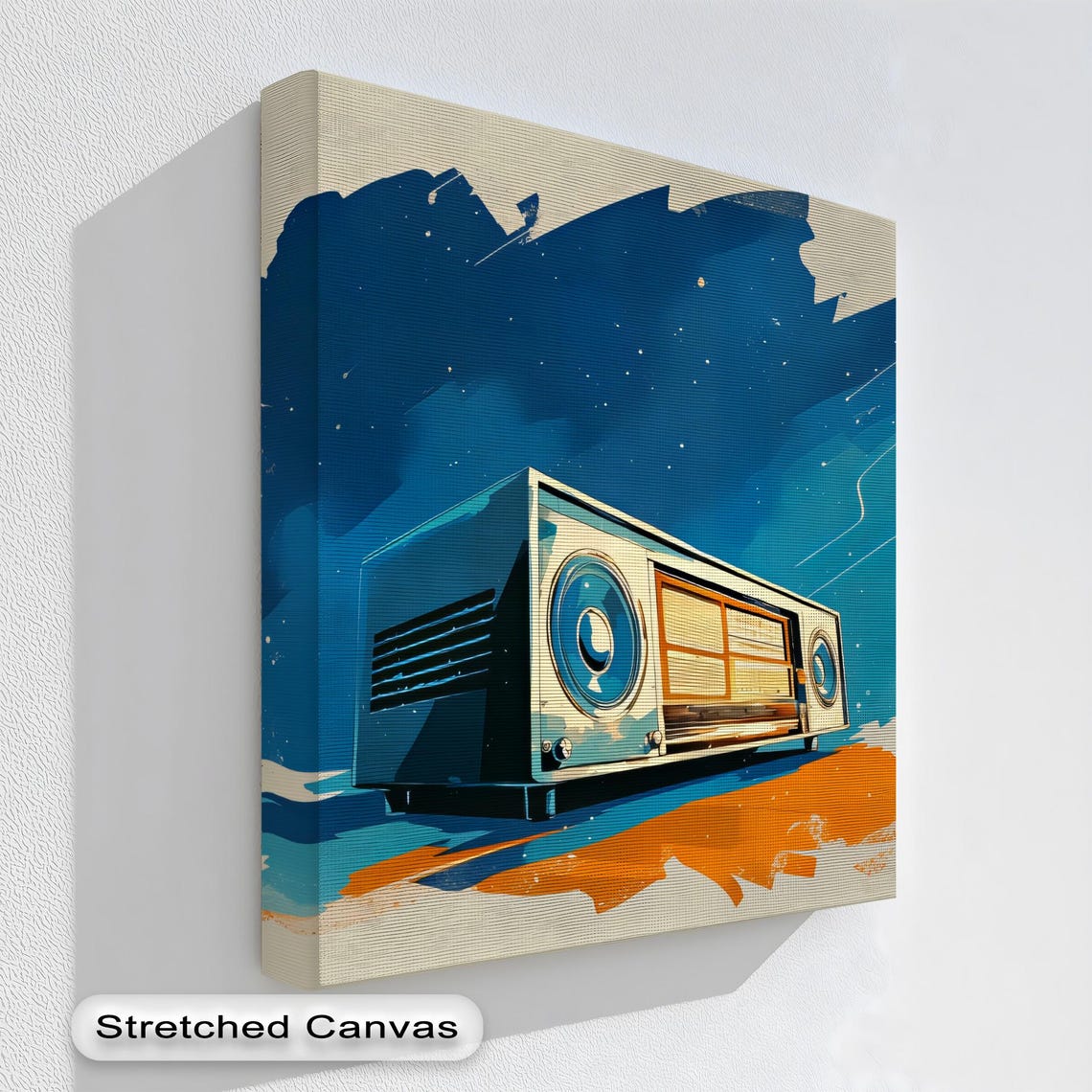 Retro Radio Print With Vintage Boombox Midcentury Music Room Decor