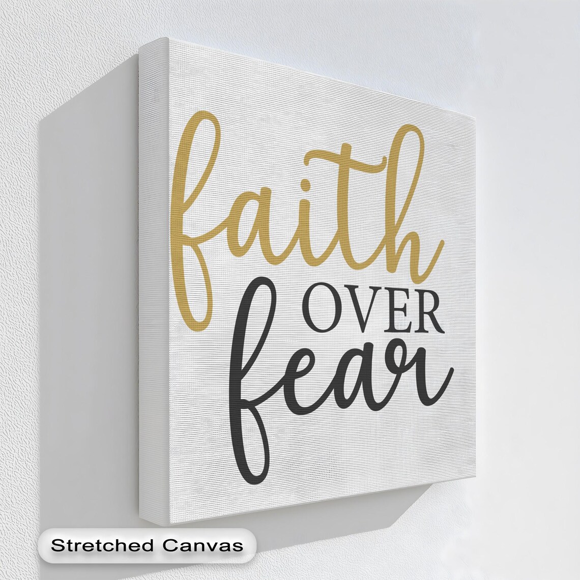 Faith Over Fear Gold Script Christian Quote Home Canvas Wall Art
