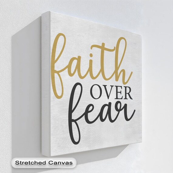 Faith Over Fear Gold Script Christian Quote Home Canvas Wall Art