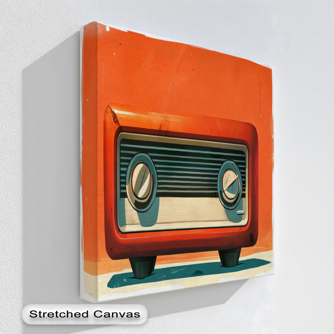 Retro Red Radio Illustration Orange Vintage Audio Art Poster