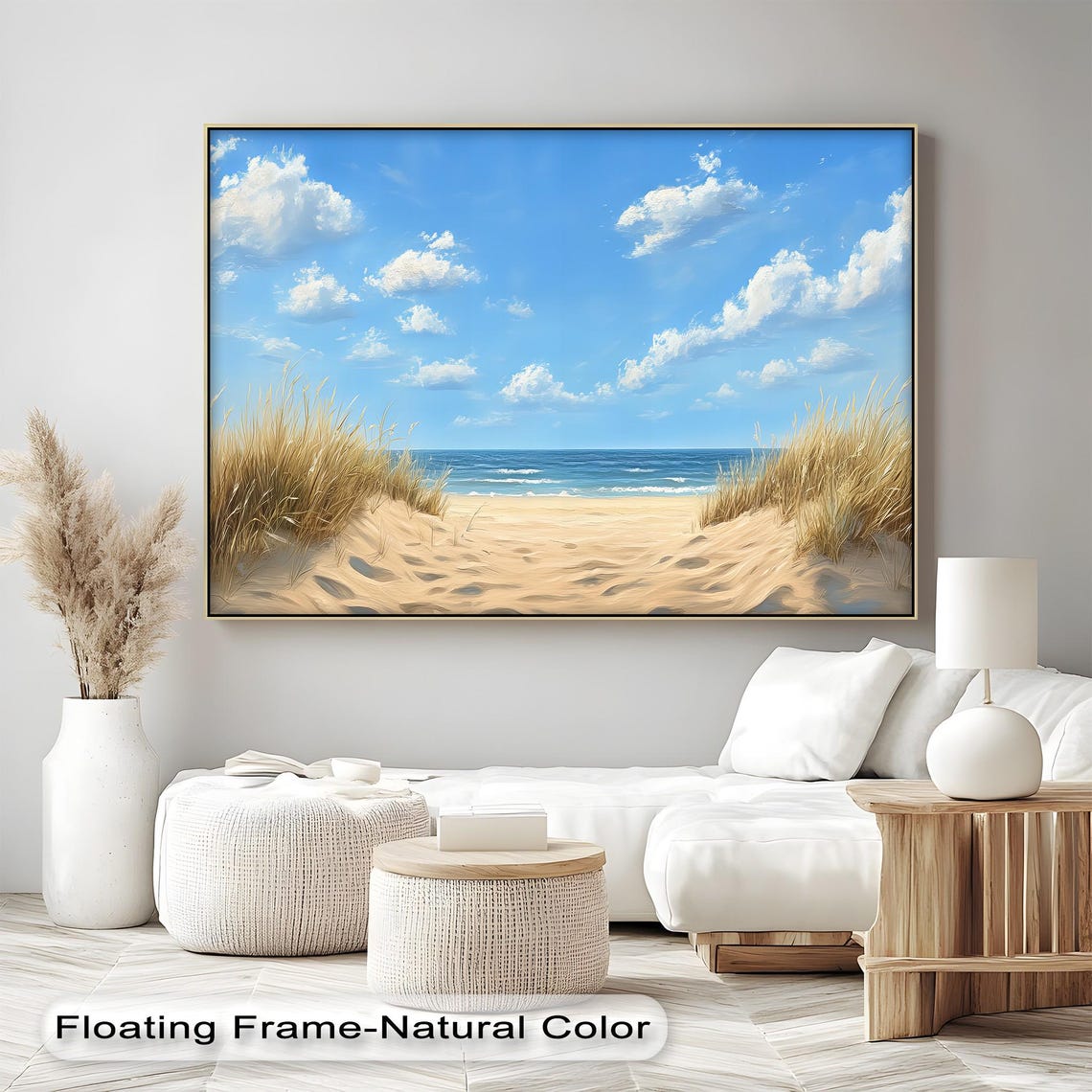 Coastal Beach Path Through Sandy Dunes Blue Ocean Sky Wall Art