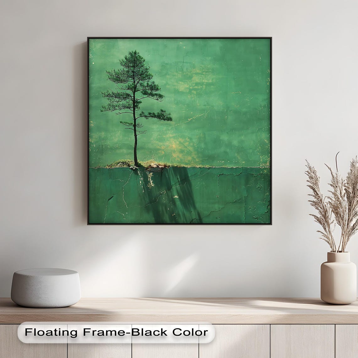 Solitary Lone Pine Tree on Emerald Green Cliff Landscape Poster