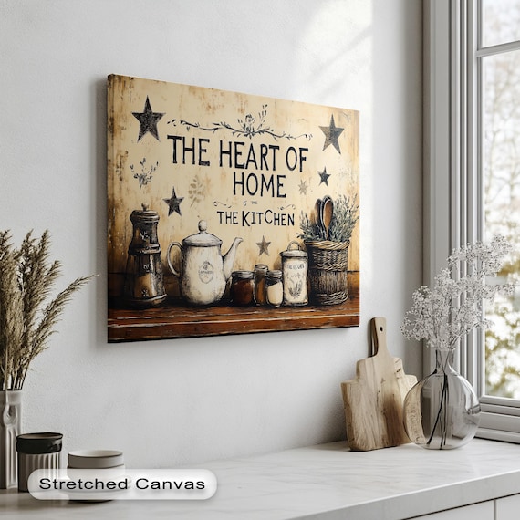 The Heart Of Home Is The Kitchen Rustic Farmhouse Quote Poster