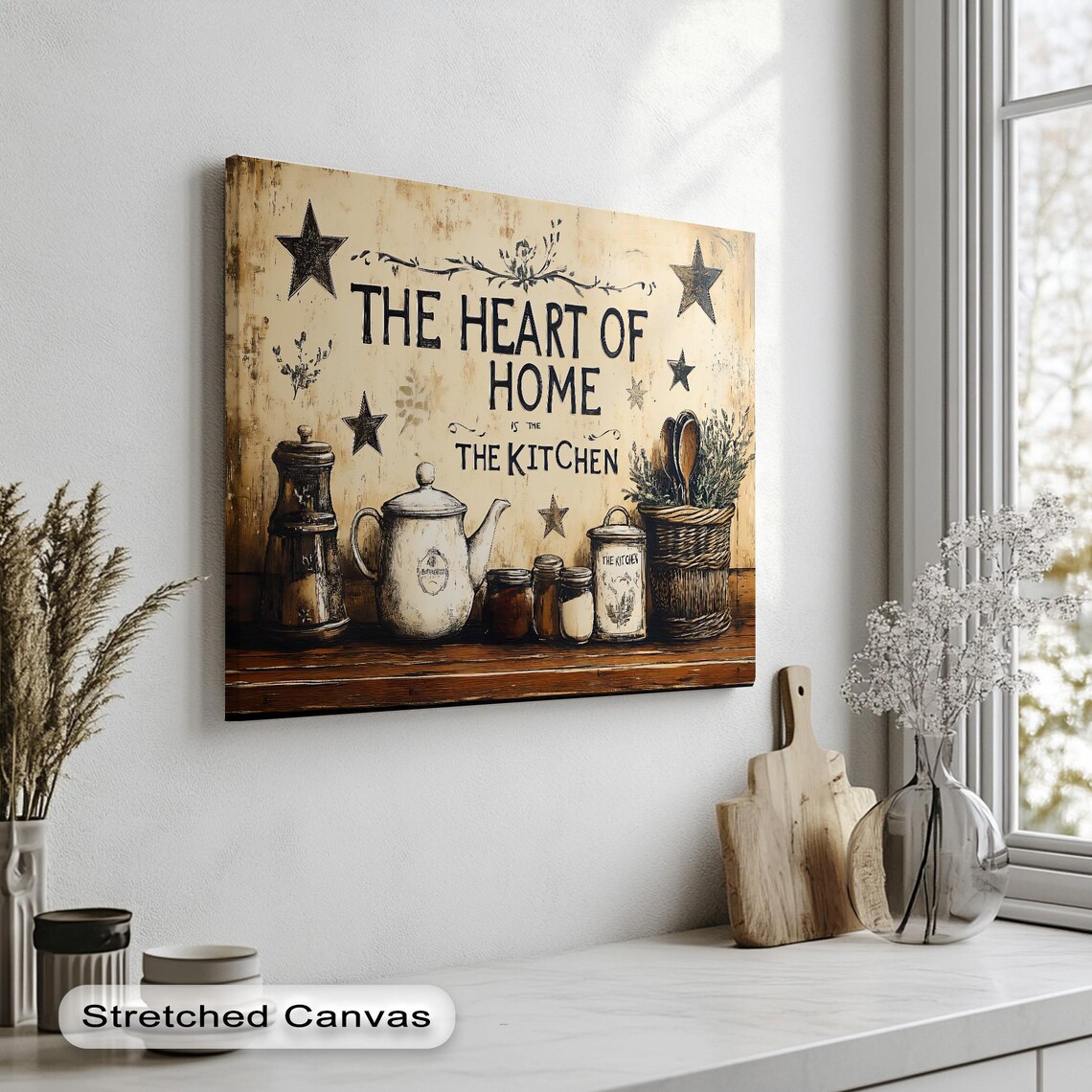 The Heart Of Home Is The Kitchen Rustic Farmhouse Quote Poster