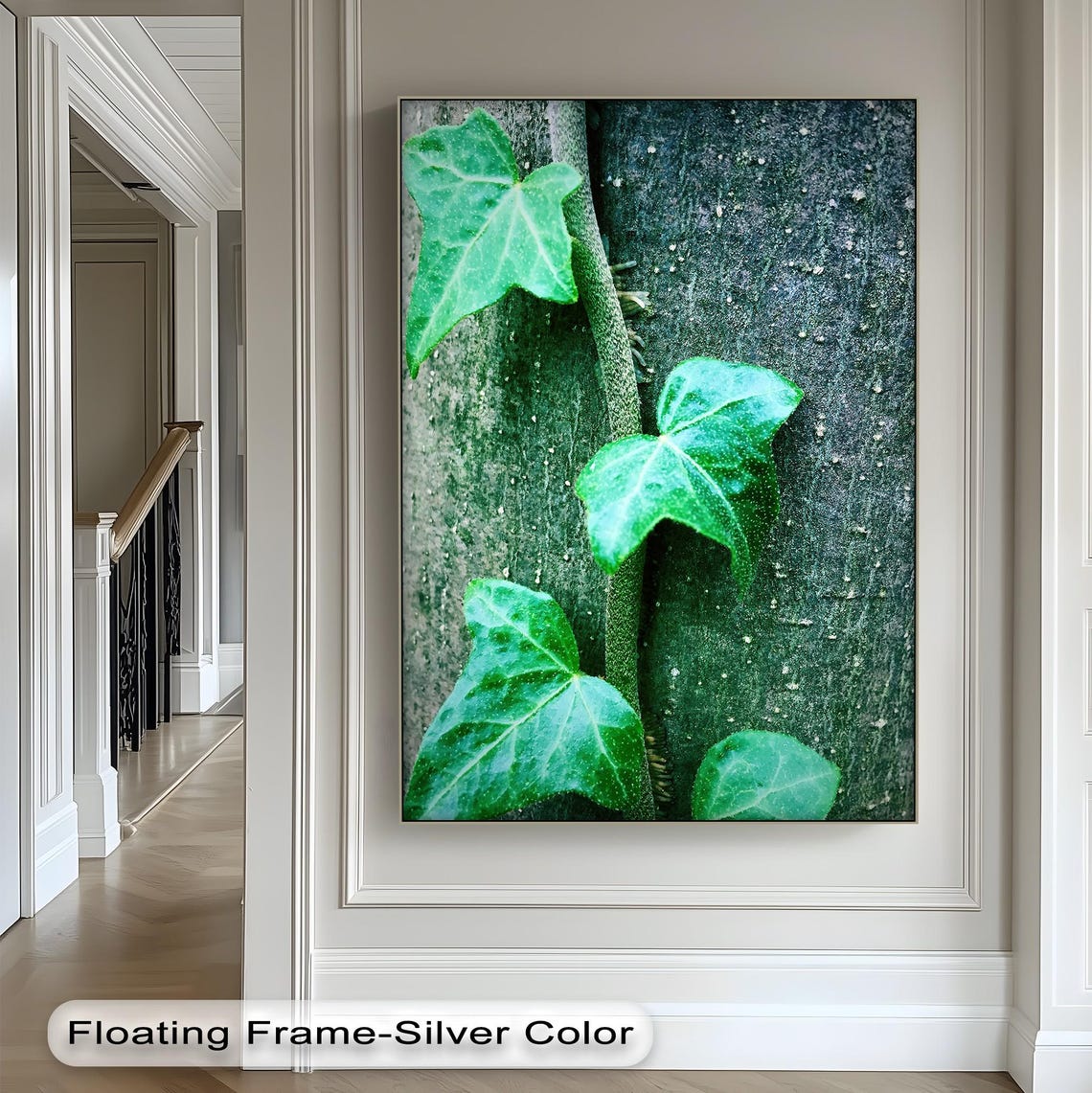 Green Ivy Leaves Climbing Tree Trunk Moody Nature Photo Poster