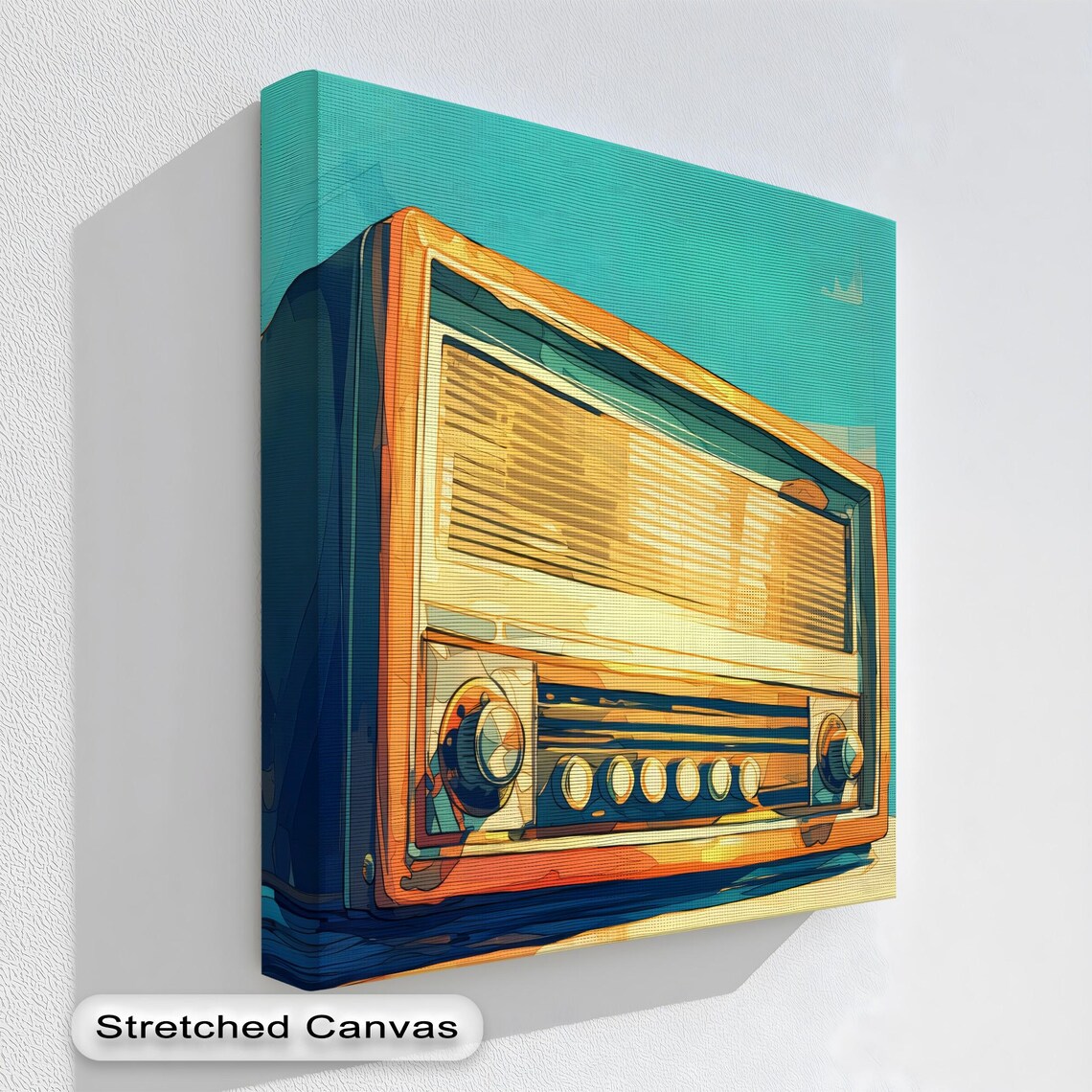 Vintage Radio Orange Gold Front Panel Teal Background Art Poster