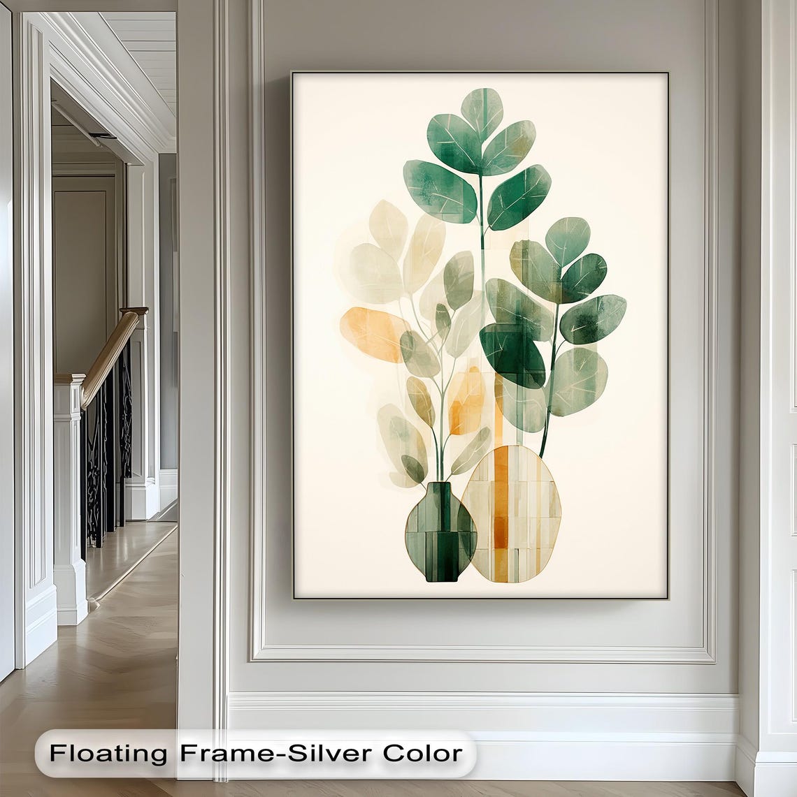 Elegant Modern Botanical Green Gold Leaf Vase Watercolor Poster