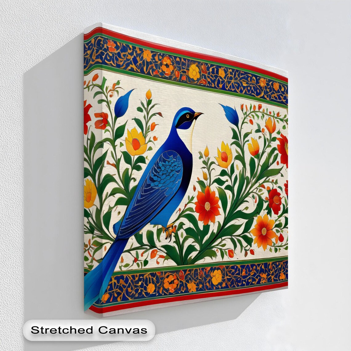 Blue Bird Ottoman Floral Miniature Colorful Botanical Art Print