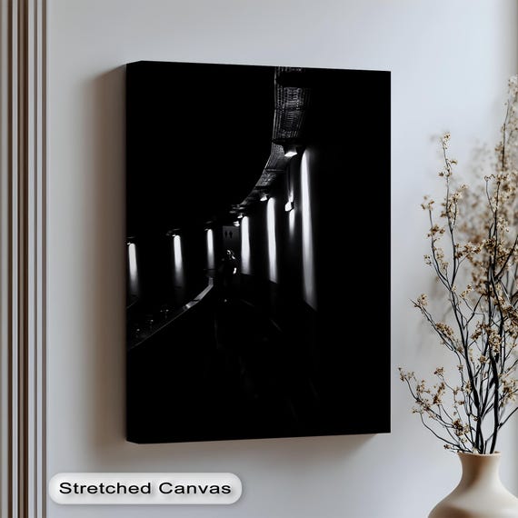 Moody Black And White Corridor Canvas Wall Art Minimalist Monochrome Poster Framed Decor