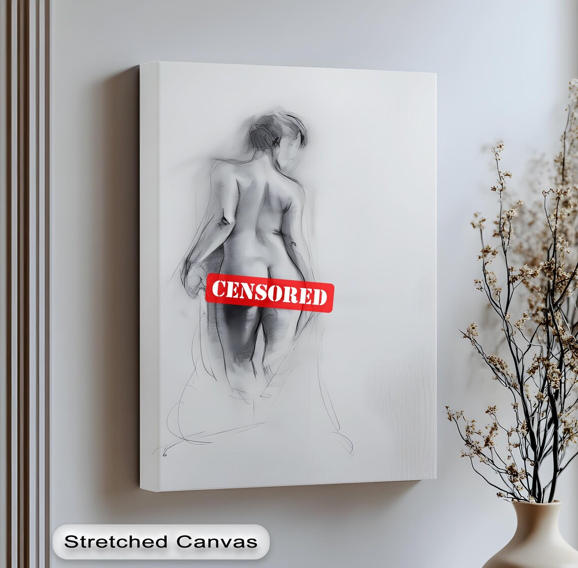 Minimalist Female Figure Sketch Black Frame Canvas Art