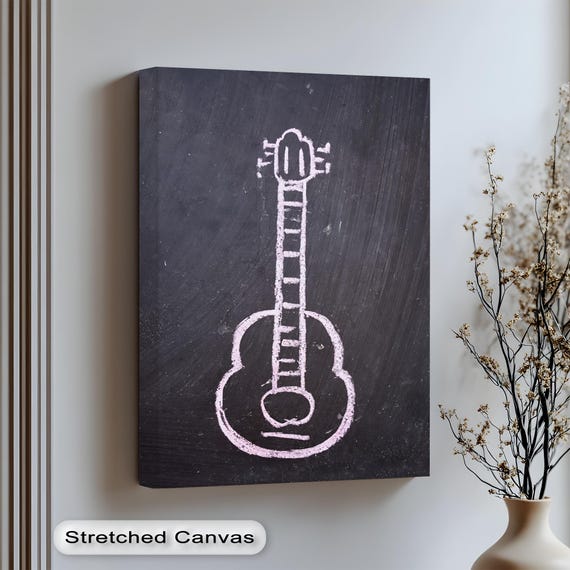 Pink Chalk Guitar Line Art Modern Music Room Canvas Print