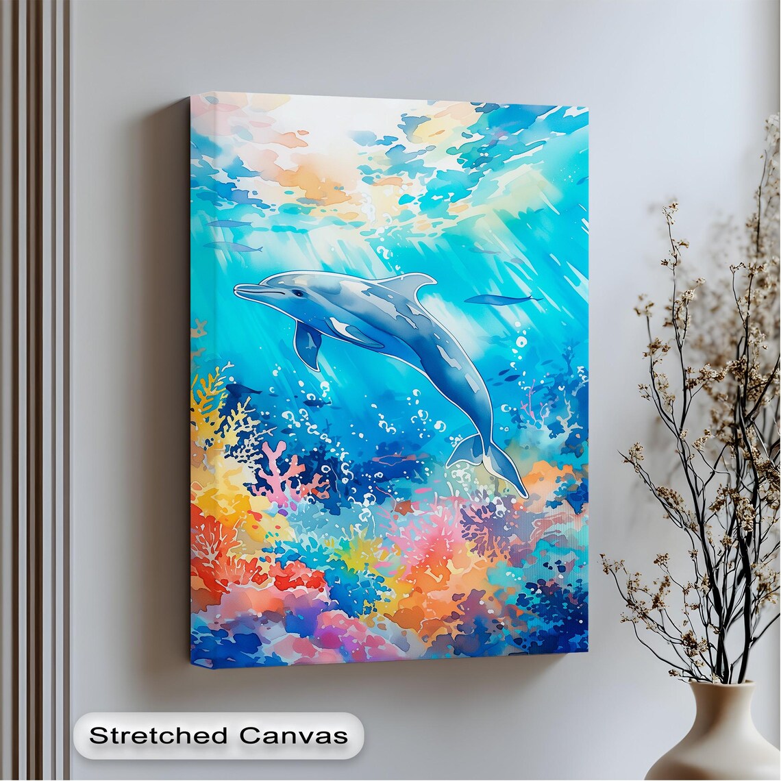 Dolphin Over Coral Reef Watercolor Marine Life Tropical Print