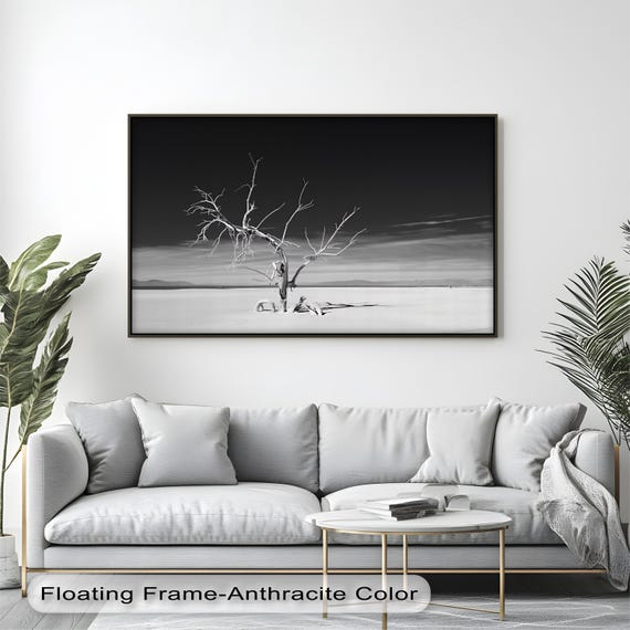 Minimalist Black And White Tree Canvas Art Desert Landscape Print