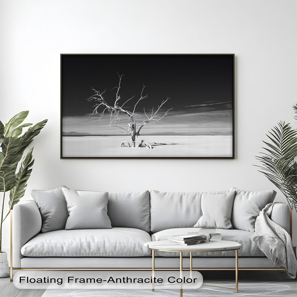 Minimalist Black And White Tree Canvas Art Desert Landscape Print