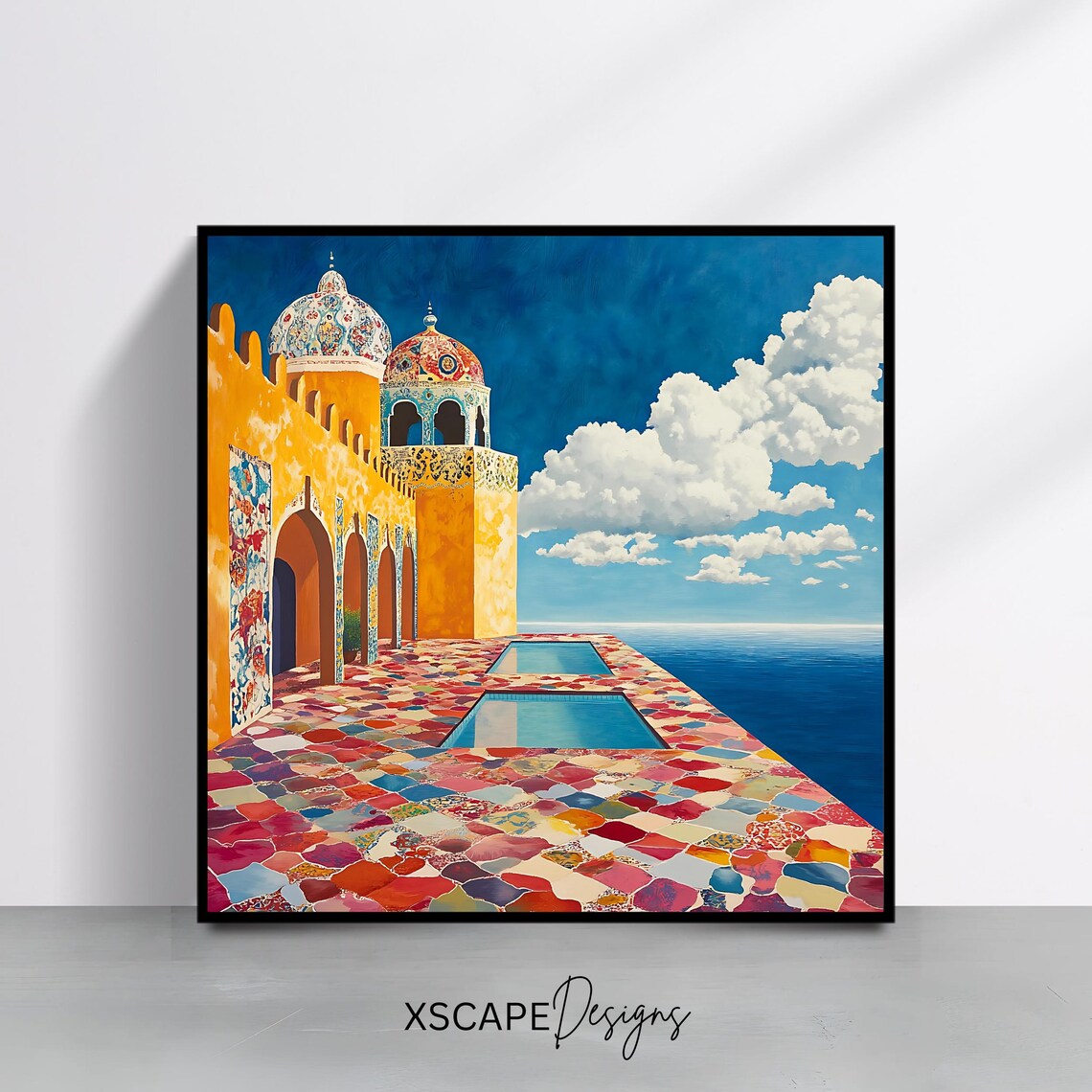 Moroccan Palace Mosaic Terrace Ocean View Vibrant Travel Art Poster