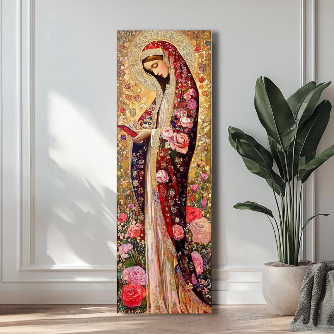 Virgin Mary Byzantine Floral Art Print, Catholic - Image 3