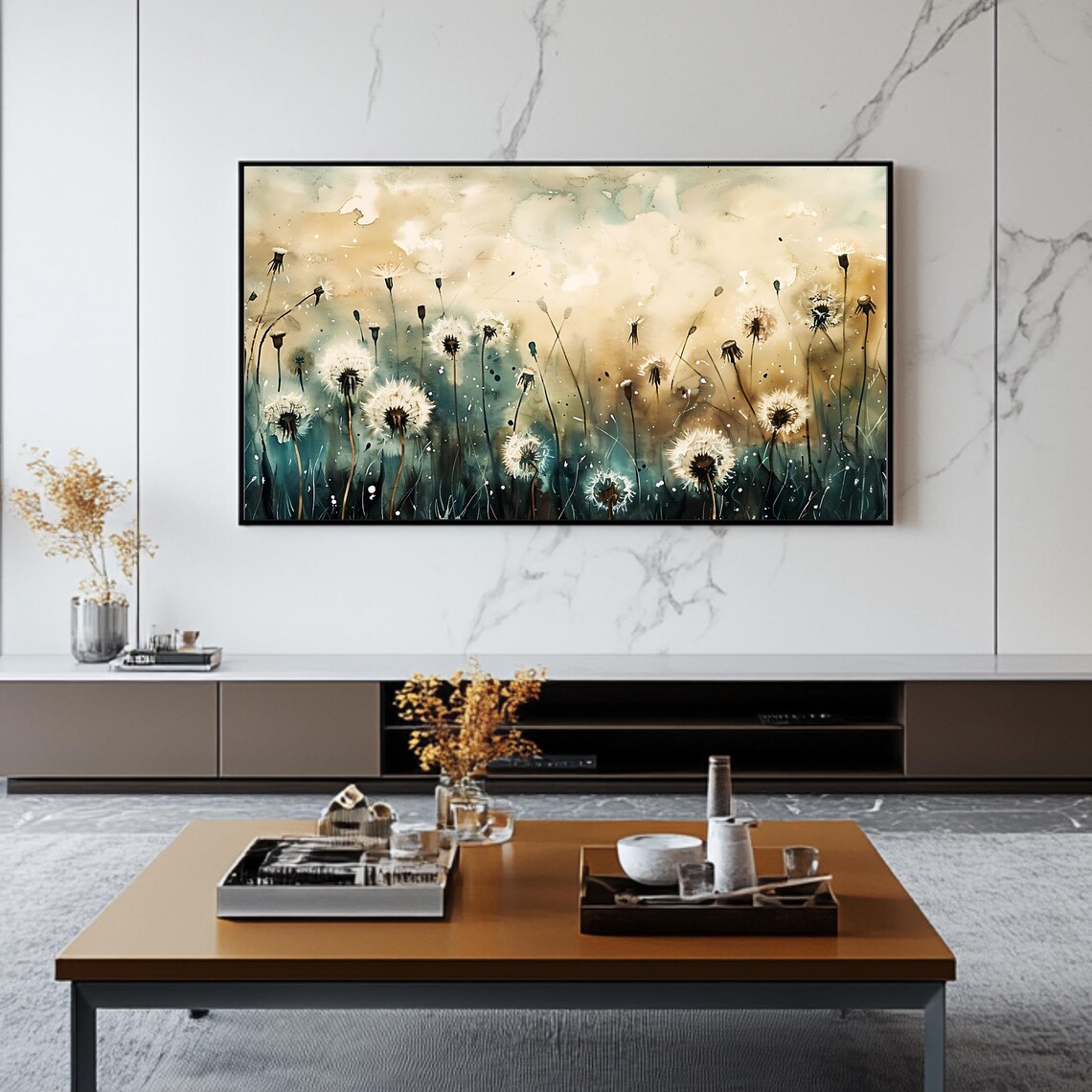 Dreamy Dandelion Meadow Watercolor Wildflower Art Wall Poster - Image 2