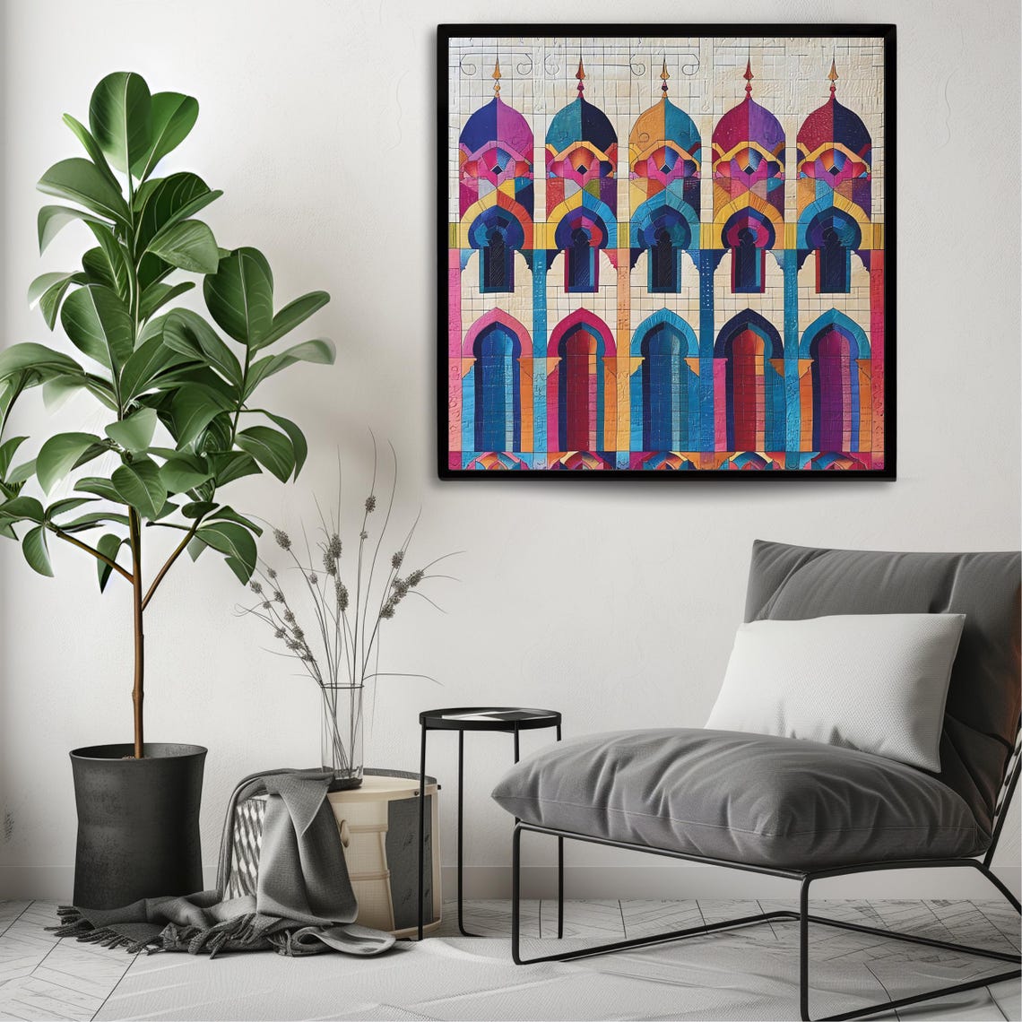 Islamic Architecture Art Arabic Geometric Print Mosque Wall Decor Middle Eastern Art Colorful Islamic Painting - Image 3