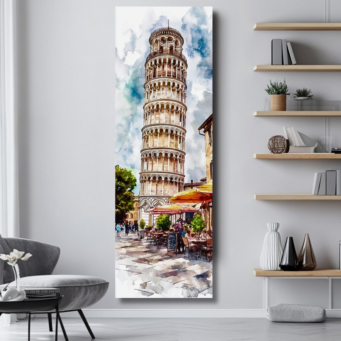 Leaning Tower Of Pisa Watercolor Street Cafe Italy Travel Poster - Image 4