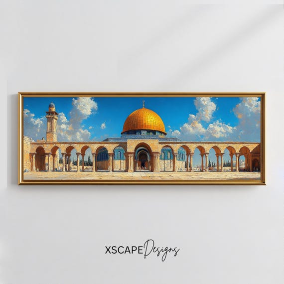 Masjed Al Aqsa Wall Art Long Horizontal Narrow Print Oversized Panoramic Islamic Architecture Artwork For Above Couch Or Bed