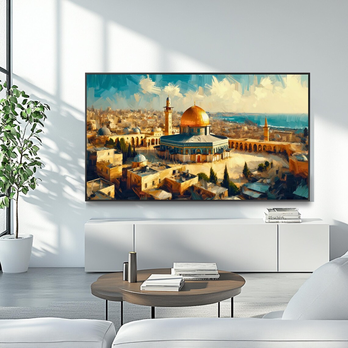Dome Of The Rock Aerial View Old City Panorama Painting Travel Poster - Image 4