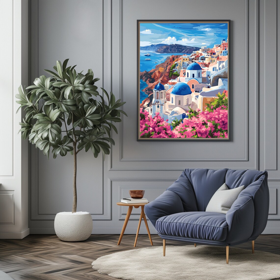 Santorini Coastal Art Print, Mediterranean Scenic Greece - Image 3