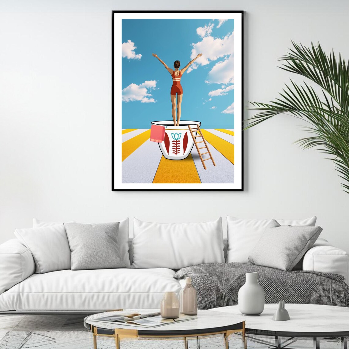 Surreal Lebanese Coffee Cup Pool Swimmer Dreamy Summer Art Poster - Image 4