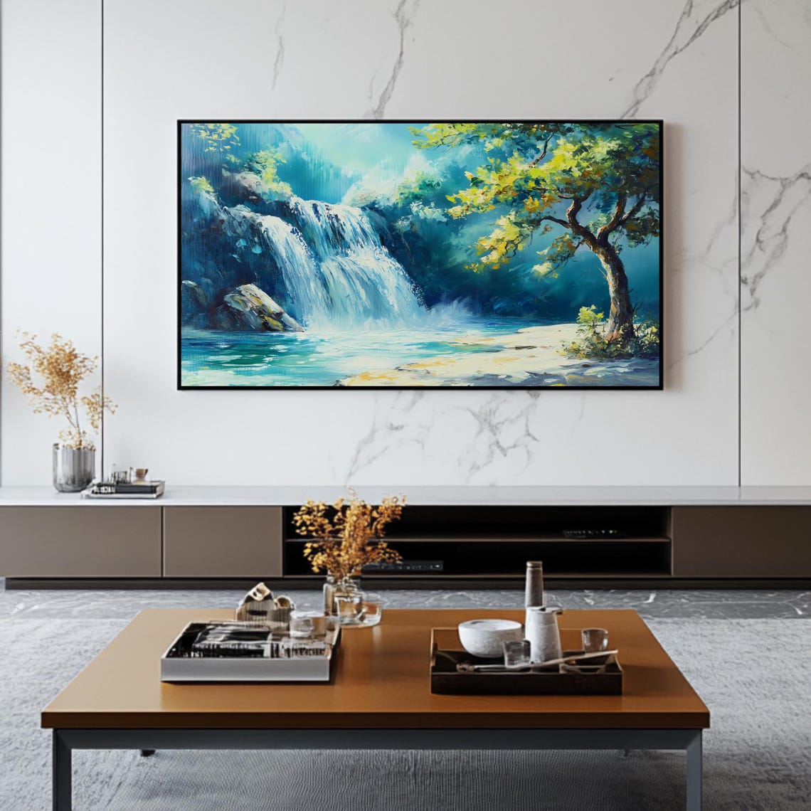 Tranquil Waterfall Landscape Art For Frame Tv Scenic Nature Roku Screensaver Smart Tv Wall Art - Image 2