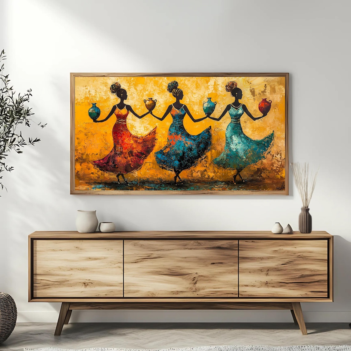 African Women Dancing Pots Vibrant Cultural Silhouette Painting Poster - Image 3