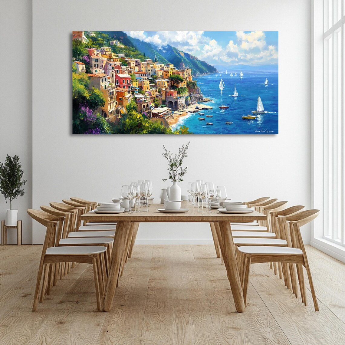 Amalfi Coast Colorful Cliffside Village Sailboats Mediterranean Poster - Image 3